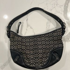 Coach Signature Small Hobo Bag  - Black Leather and Canvas
